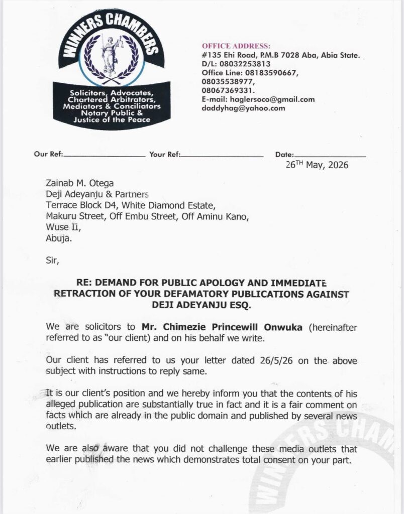 My legal team responds to Deji Adeyanju Esq