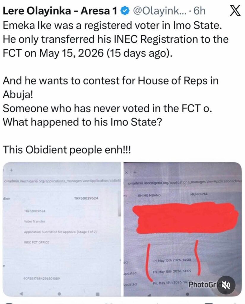INEC admin portal controversy over alleged voter transfer screenshots and data access concerns